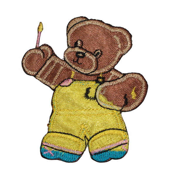 Unbranded Other - Vintage Large Satin Teddy Painter Bear Yellow Iron On Patch Applique 1970s